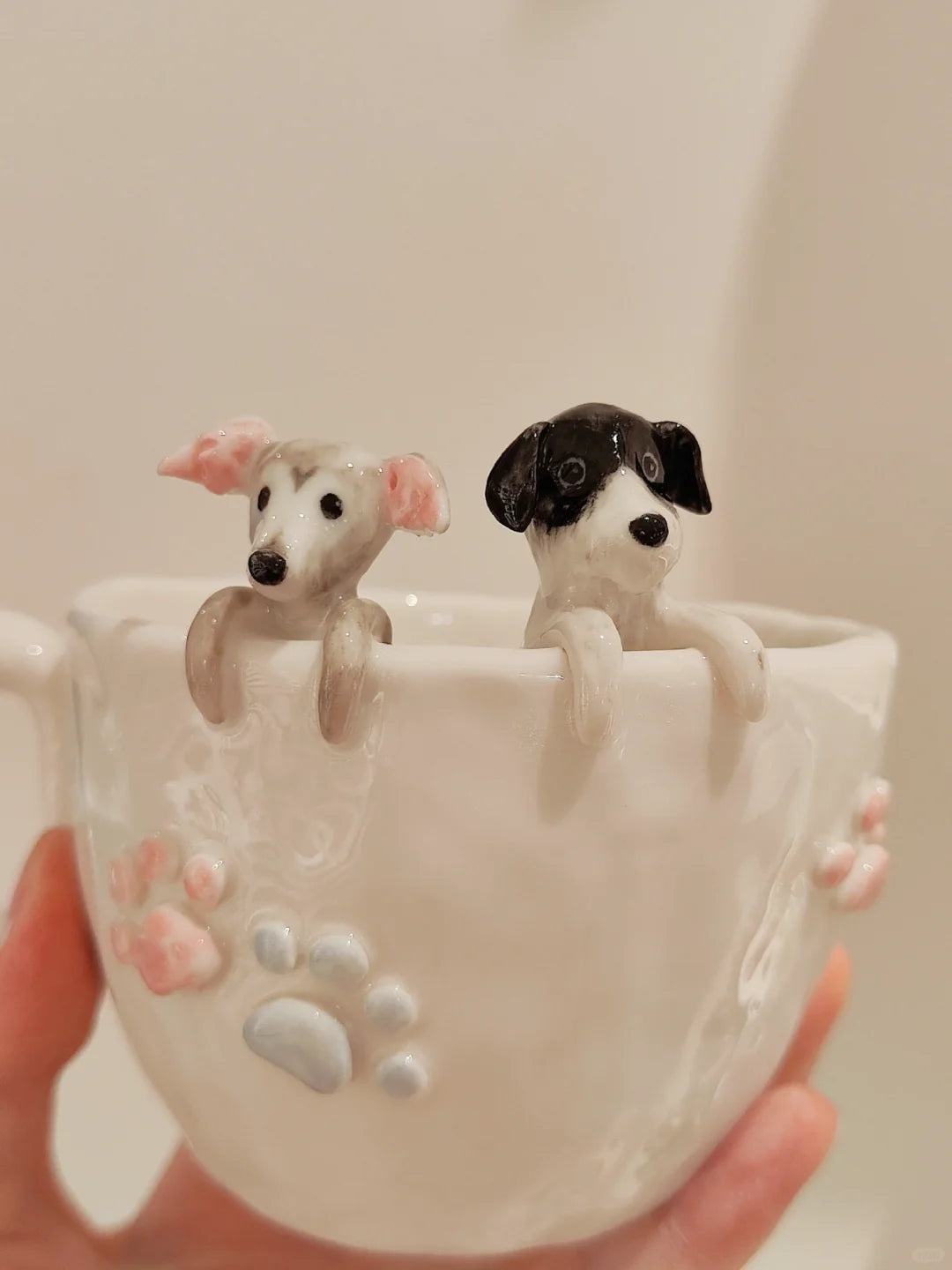 Custom pottery cup pet on the edge