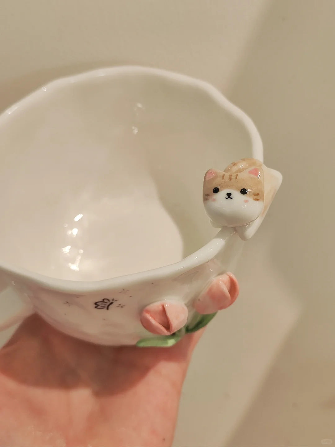 Pink tulip cat cup