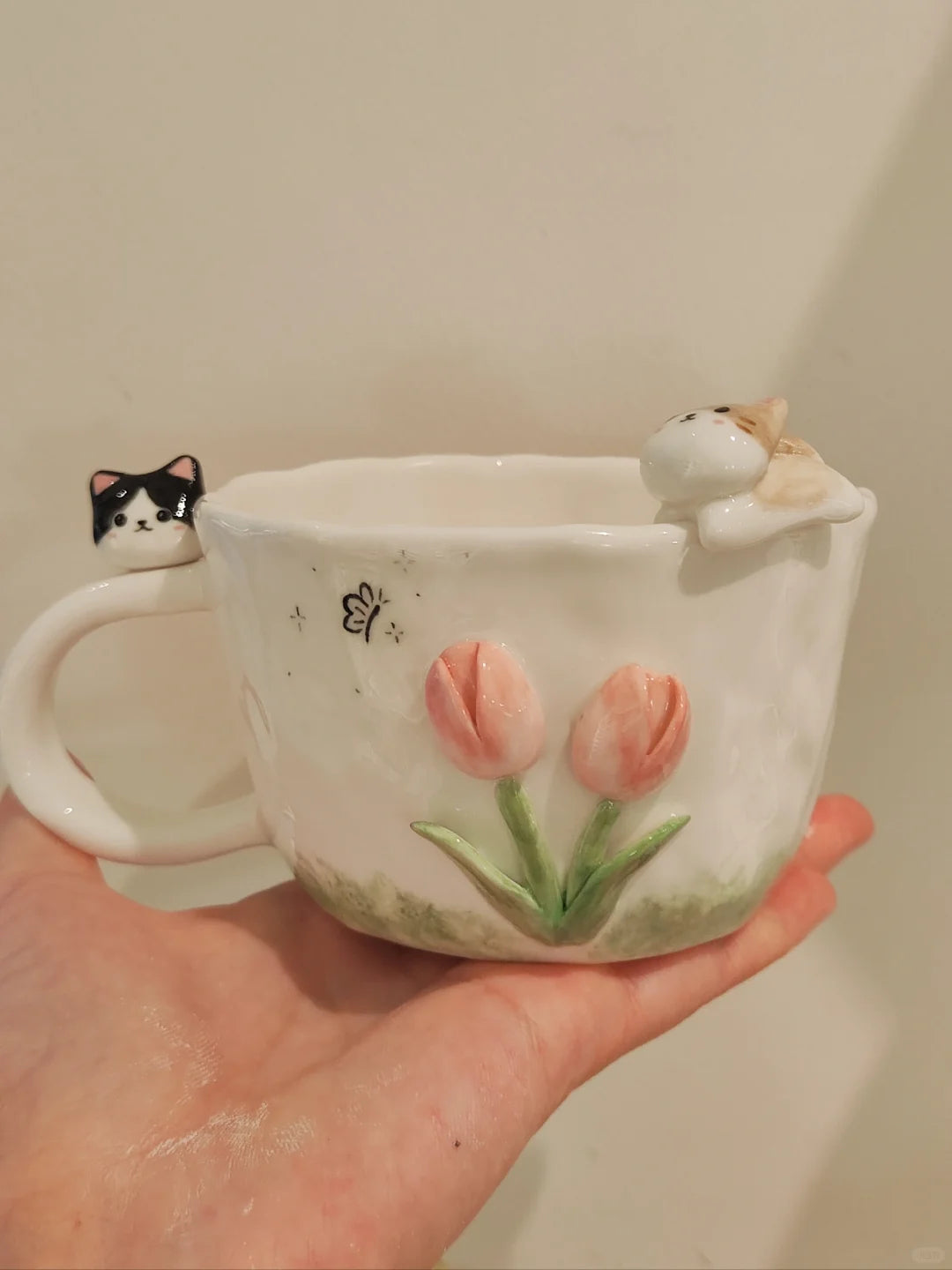 Pink tulip cat cup