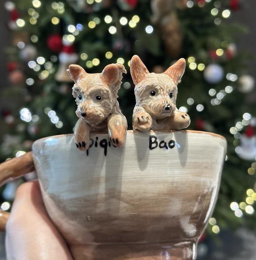 Custom pottery cup pet on the edge